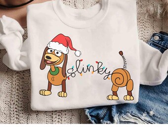Disney Slinky Dog Toy Story Weihnachtslichter Shirt, Slinky Weihnachtsmann dashing durch den Schnee Shirt, Disneyland Weihnachtsfamilien Shirts