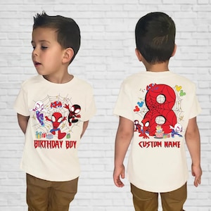 2-sided Personalized Spidey And His Amazing Friends Birthday Tee, Custom Name Age Kids Birthday Tee, Custom Spiderman Birthday Boy Shirt image 3