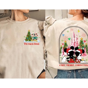 Chemise très joyeux Noël Disney couple Mickey Minnie recto-verso, très bonne fête de Noël de Mickey, chemises de lumières de Noël du château Disney