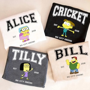 Disney Big City Greens Poster Cricket Camicia retrò personalizzata, Big City Greens personaggi completi Alice Cricket Tee, Disneyland Family Matching Tee