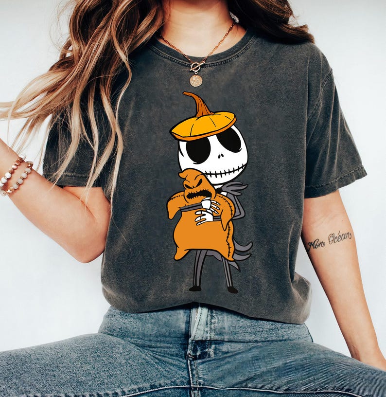 Disney The Nightmare Before Christmas Jack Skellington and Oogie Boogie Halloween Pumpkin T-Shirt, Disneyland Halloween Party Matching Shirt image 1