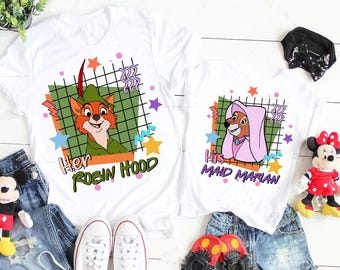 Retro Disney Robin Hood and Maid Marian Fox Shirt, Robin Hood Shirt, Disney Couple Valentine Matching Shirt, Disney Wedding Honeymoon Shirts