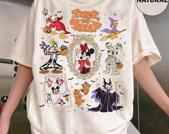 Camiseta de Halloween de Mickey y sus amigos de Disney, camiseta de fiesta de Mickey no tan aterrador, camiseta de Mickey "truco o trato", camiseta a juego de Halloween de Disney