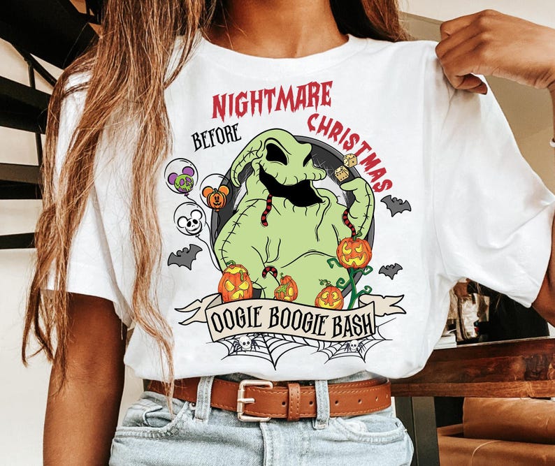Disney The Nightmare Before Christmas Oogie Boogie Bash-shirt, Oogie Boogie Mickey Balloon Pumpkin Halloween-shirt, Disney Girl's Trip-shirt afbeelding 3