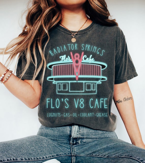 Disney Pixar Cars Flo's V8 Cafe Poster Graphic T-Shirt, Disney Cars Shirt, Magic Kingdom Shirt, Disneyland WDW Family Matching Tee