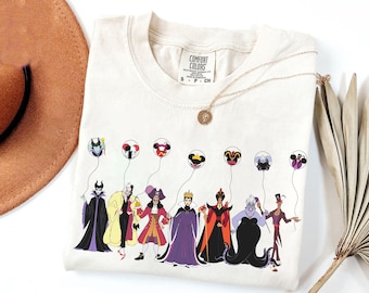 Koszulka vintage Disney Villains, Koszulka Bad Witches Villains, Disney Balloons Cruella Maleficent Evil Queen Halloween Tee, Koszulka Disney Halloween Tee