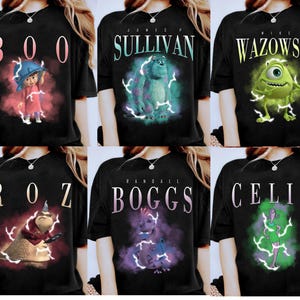 Retro Disney Monster Inc Mike and Sully 90s Portrait Full Characters T-Shirt, Boo Celia Roz Randall Boggs Carlton Tee, Disneyland Trip Shirt