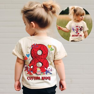 2-sided Personalized Spidey And His Amazing Friends Birthday Tee, Custom Name Age Kids Birthday Tee, Custom Spiderman Birthday Boy Shirt image 2