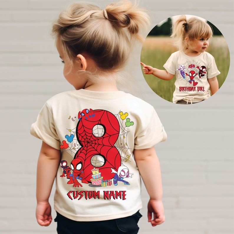 2-sided Personalized Spidey And His Amazing Friends Birthday Tee, Custom Name Age Kids Birthday Tee, Custom Spiderman Birthday Boy Shirt image 2