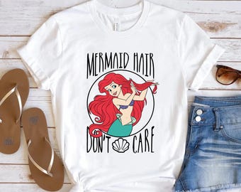 Disney The Little Mermaid Ariel Mermaid Hair Don't Care T-Shirt, Family Matching Tee Disneyland Trip Gift Unisex Adult T-shirt Kid T-shirt