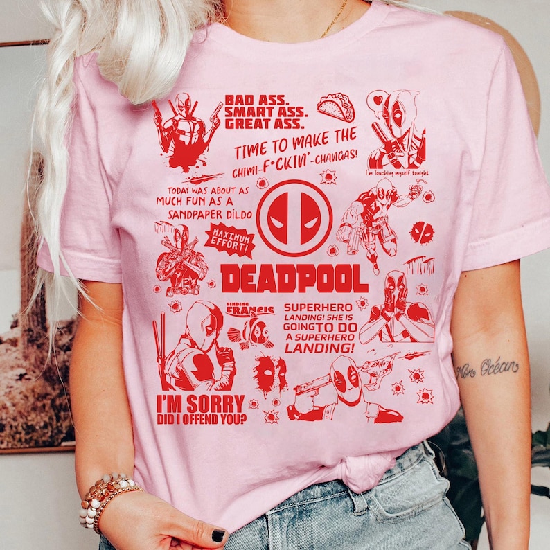 Marvel Deadpool Doodle Art Shirt, Wade Wilson Deadpool Movie Shirt, Hollywood Studios Family Matching Tee, WDW Trip Gift, Marvel MCU Shirt image 4