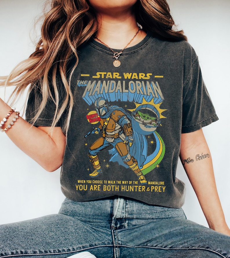 Star Wars Mandalorian Comic Poster T-Shirt, Star Wars Fan Gifts Shirt, Star Wars Galaxy's Edge Shirt, Disneyland Family Vacation Gift Tee image 3
