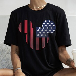 Disney Mickey Mouse Americana Ears Shape T-shirt, 4th of July Shirt, USA Flag Shirt, Disneyland Family Tee Unisex Adult T-shirt Kid T-shirt image 1