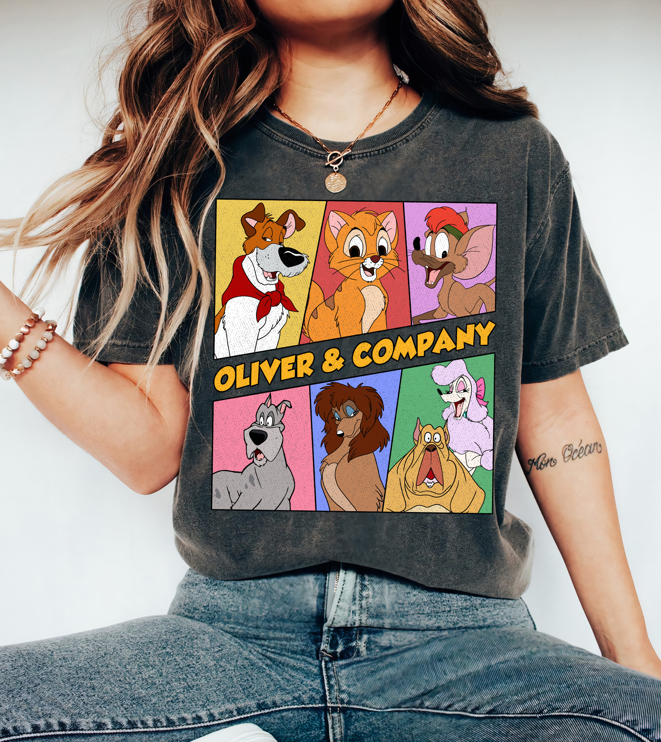 Disney Oliver and Company Retro 90s Group T-shirt, Oliver Disney Oliver and Company Retro 90s Group T-shirt, Oliver