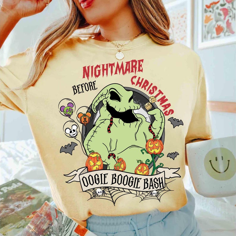 Disney The Nightmare Before Christmas Oogie Boogie Bash-shirt, Oogie Boogie Mickey Balloon Pumpkin Halloween-shirt, Disney Girl's Trip-shirt afbeelding 4