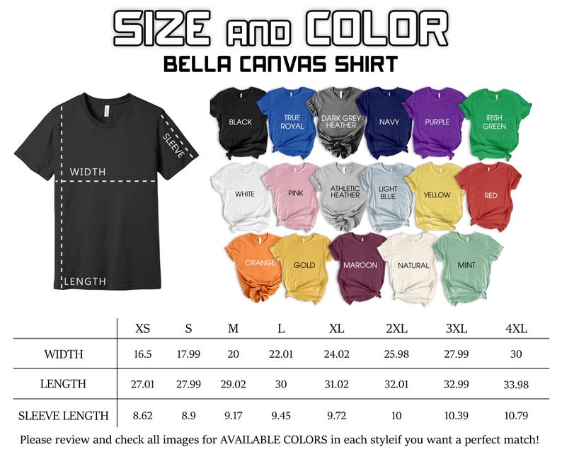 a variety of t-shirt designs in different colors, along with their corresponding measurements and sleeve lengths. The t-shirts are available in different sizes, including 16.5, 17.99, and 30, as well as various sleeve lengths such as 8.62, 9.17, and 10.39. The image also includes a table with the measurements and sleeve lengths for each design, providing a clear visual representation of the available sizes and styles.