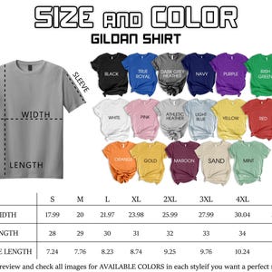 a collection of t-shirt designs in various colors, sizes, and styles, along with a size and color guide for selecting the perfect shirt.