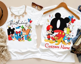 Personalized 2-sided Disney Mickey and Friend Birthday Boy T-Shirt, Custom Name Disney Birthday Boy Mickey Shirt, Disneyland Family Gift