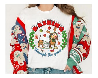 Disney Ren Slinky Hund Rusar Genom Snön Julbelysningströja, Slinky Toy Story Jultröja, Disneyland Jul Matchande Tröjor