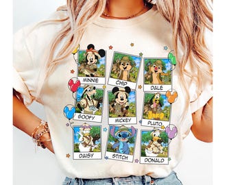Maglietta Disney Mickey and Friends Animal Kingdom Polaroid Portrait, maglietta Disney Stitch Chip N Dale Safari Trip, maglietta Disney Safari Mode