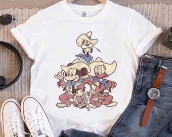Disney Mickey & Friends Goofy Donald Mickey Cowboy Up T-Shirt, Family Matching Tee Disneyland Trip Unisex Adult T-shirt Kid T-shirt