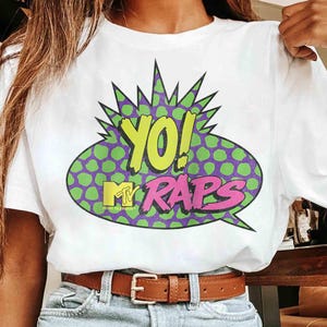 Yo MTV Raps Klassisches Logo-Design Raglan Baseball-Shirt, Retro 80er Jahre MTV Logo Abstraktes T-Shirt, Musik Fernsehen Logo T-Shirt, MTV Fan Shirt