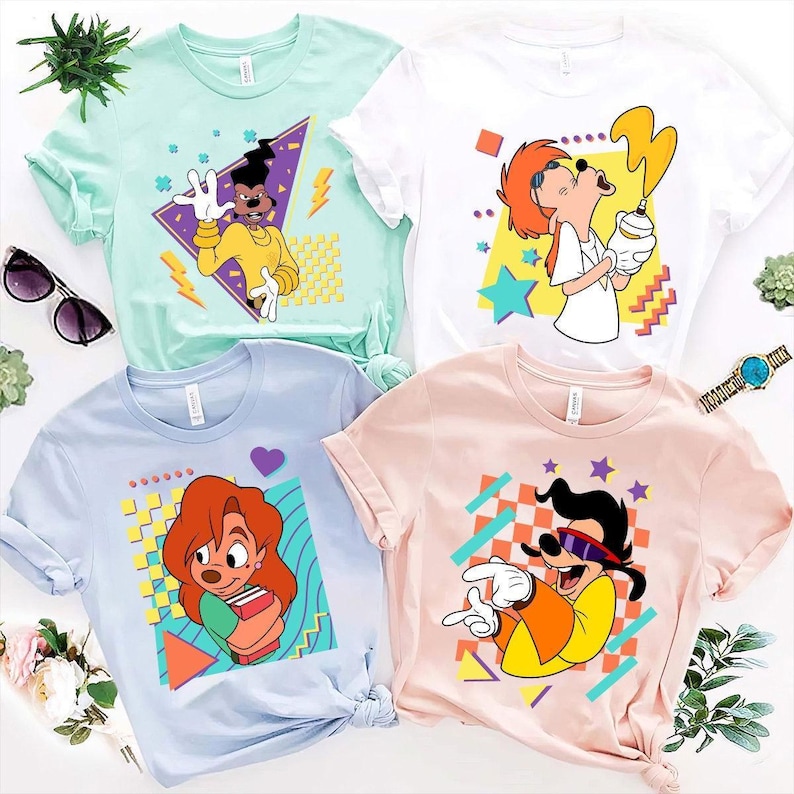 Disney A Goofy Movie Characters portret T-shirt, Powerline, Max, Roxanne, Bigfoot, Bobby shirt, Disneyland familie-uitje cadeau, Disney-reis 2026 afbeelding 1