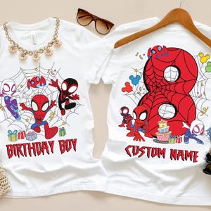 2-sided Personalized Spidey And His Amazing Friends Birthday Tee, Custom Name Age Kids Birthday Tee, Custom Spiderman Birthday Boy Shirt image 1