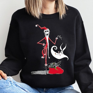 Camiseta de Natal do Jack e Zero de O Estranho Mundo de Jack da Disney, Camiseta de Natal do Jack Skellington Unissex para Adultos e Crianças imagem 1