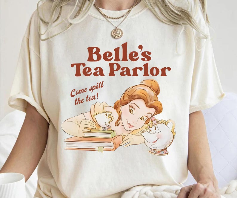 Disney Belle's Tea Parlor Spill The Tea Shirt, Beauty and The Beast Disney Princess Chip Potts Shirt, Disneyland Family Matching Tee image 1