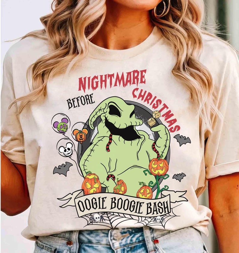 Disney The Nightmare Before Christmas Oogie Boogie Bash-shirt, Oogie Boogie Mickey Balloon Pumpkin Halloween-shirt, Disney Girl's Trip-shirt afbeelding 1