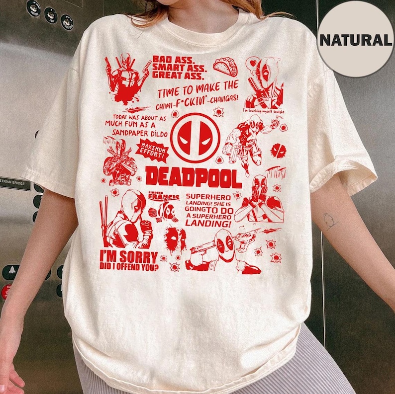 Marvel Deadpool Doodle Art Shirt, Wade Wilson Deadpool Movie Shirt, Hollywood Studios Family Matching Tee, WDW Trip Gift, Marvel MCU Shirt image 3