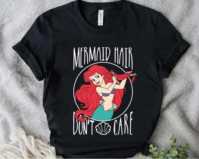 Disney The Little Mermaid Ariel Mermaid Hair Don't Care T-Shirt, Family Matching Tee Disneyland Trip Gift Unisex Adult T-shirt Kid T-shirt image 2