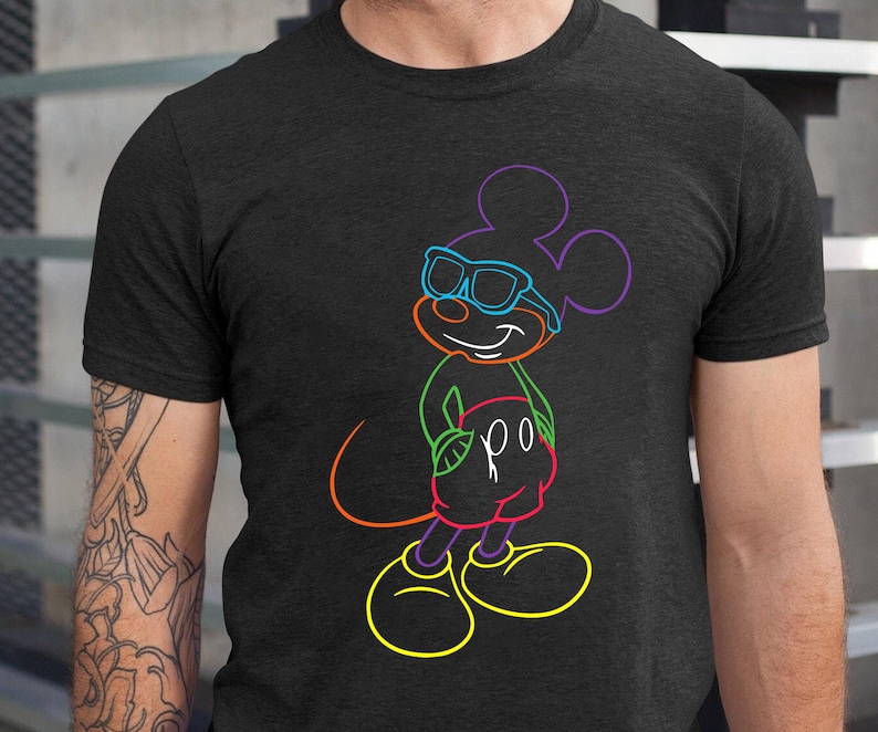 Retro Disney Neon Classic Mickey and Friends Portrait Retro Shirt, Disneyland Family Matching Tee, World Disney Walt Animal Kingdom Shirt image 3