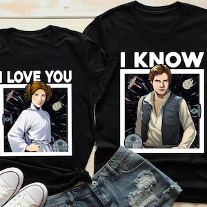 Star Wars Leia Princess i Han Solo Kocham Cię Wiem Walentynkowa para pasująca koszulka, walentynkowa koszulka, rodzinna pasująca koszulka Trip