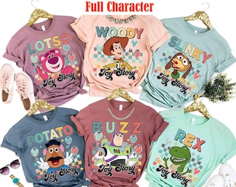Camiseta de personajes de Disney, camiseta con retrato de personajes de Toy Story de Disney, Buzz Lightyear, Woody, Jessie, Slinky, camiseta a juego familiar de Disneyland