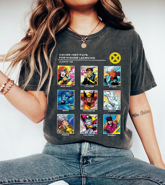 Marvel X-men Xavier Institute 90s T-shirt, Jean Grey, Gambit