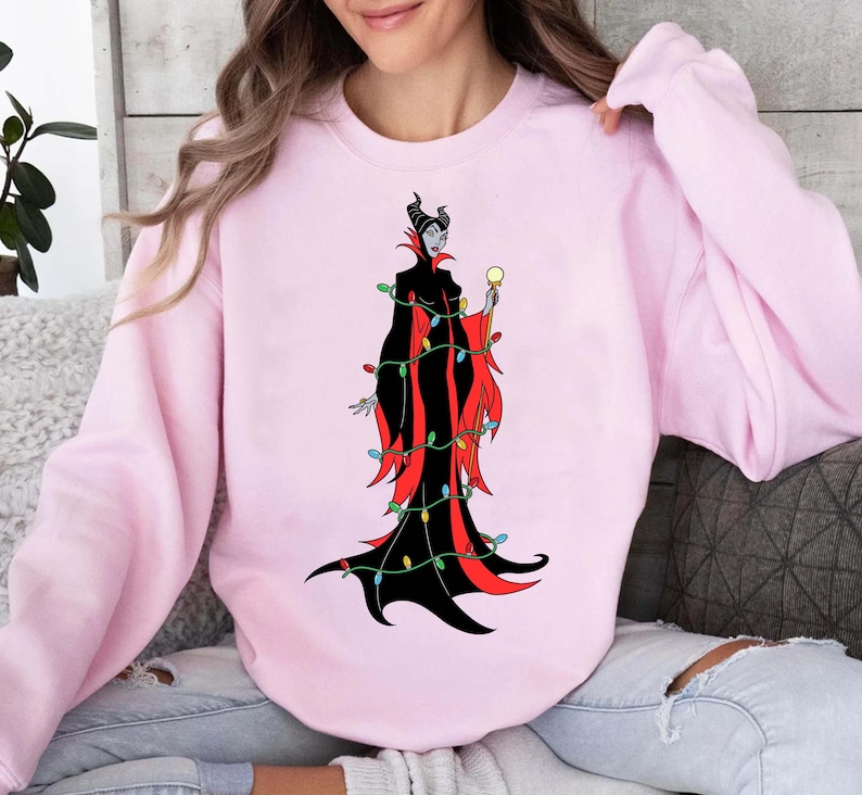 Disney All Villains Characters Christmas Lights Shirt, Ursula, Cruella, Evil Queen, Maleficent Shirt, Disneyland Family Xmas Matching Tee image 4