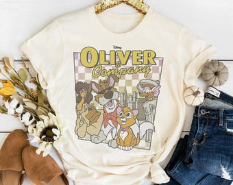 Disney Oliver & Company Checkerboard Poster T-Shirt, Family Matching Tee Disneyland Trip Birthday Gifts Unisex Adult T-shirt Kid T-shirt