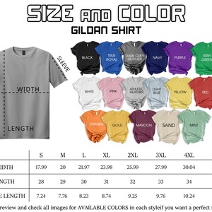 a collection of t-shirt designs in various colors, sizes, and styles, along with a size and color guide for selecting the perfect shirt.