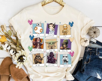 Star Wars-personages polaroidshirt, Star Wars fan geschenken shirt, Disney Star Wars cadeau shirt, Disneyland familievakantie cadeau-T-shirt