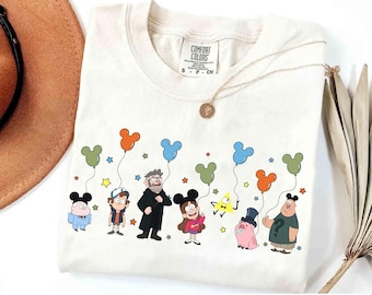 Disney Gravity Falls Mickey Balloons Birthday T-shirt, Disney Channel Dipper Mabel Wendy Soos Grunkle Shirt, Disneyland Family Matching Tee