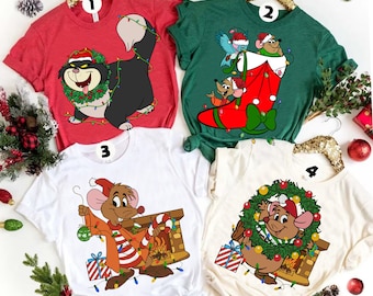 Disney Cinderella Jaq and Gus Lucifer Christmas Lights shirt, Christmas Wreath Tee ,Disneyland Family Christmas Shirt,Disneyworld Trip