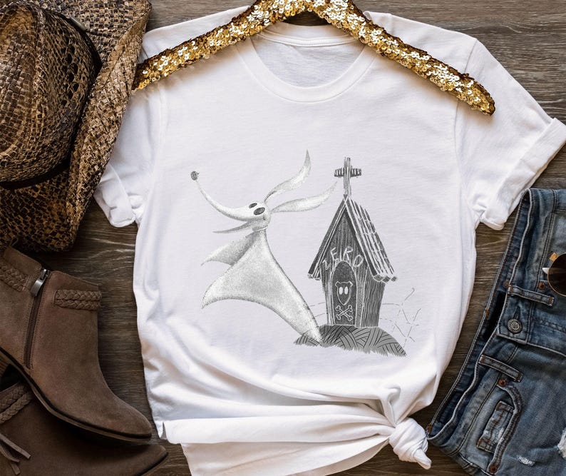 Disney The Alptraum vor Weihnachten Zero Hundehaus T-Shirt, Jack Skellington Shirt, Disneyland Halloween Weihnachtsfeier Passendes Shirt Bild 3