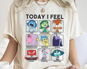 Disney Pixar Inside Out 2 Today I Feel Shirt, Anxiety, Ennui, Embarrassment, Joy, Sadness, Anger, Disneyland Trip Family Matching Tee