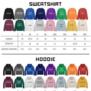 a variety of colorful sweatshirts and hoodies, each with different sizes and styles, arranged in a grid format.
