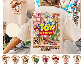 2-sided Personalized Disney Toy Story Birthday Boy Girl Shirt, Toy Story Best Birthday Ever Tee, Custom Buzz Woody Jessie Birthday Tee