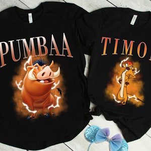 Retro Disney Pumbaa i Timon 90s Portrait T-shirt, The Lion King Family Group Matching Tee Disneyland Trip Gifts Unisex Adult Kid T-shirt