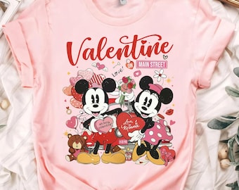Vintage Disney Mickey en Minnie-paar Valentijn op Main Street-shirt, familiematching T-shirt Disneyland-reiscadeau, Magic Kingdom-shirt