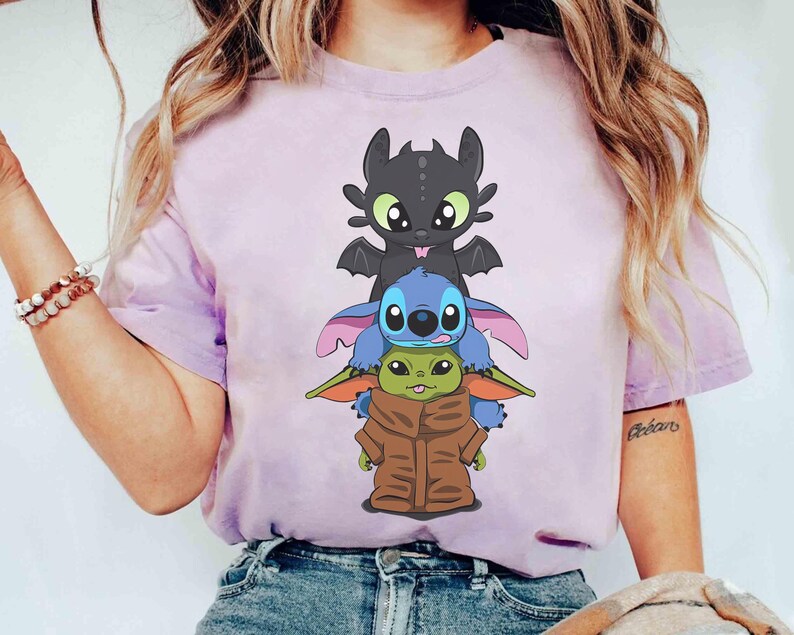 Disney Stitch and Baby Yoda Friends-shirt, schattig Stitch-shirt, Disneyland Family Matching T-shirt, Disneyland Trip-outfits afbeelding 4